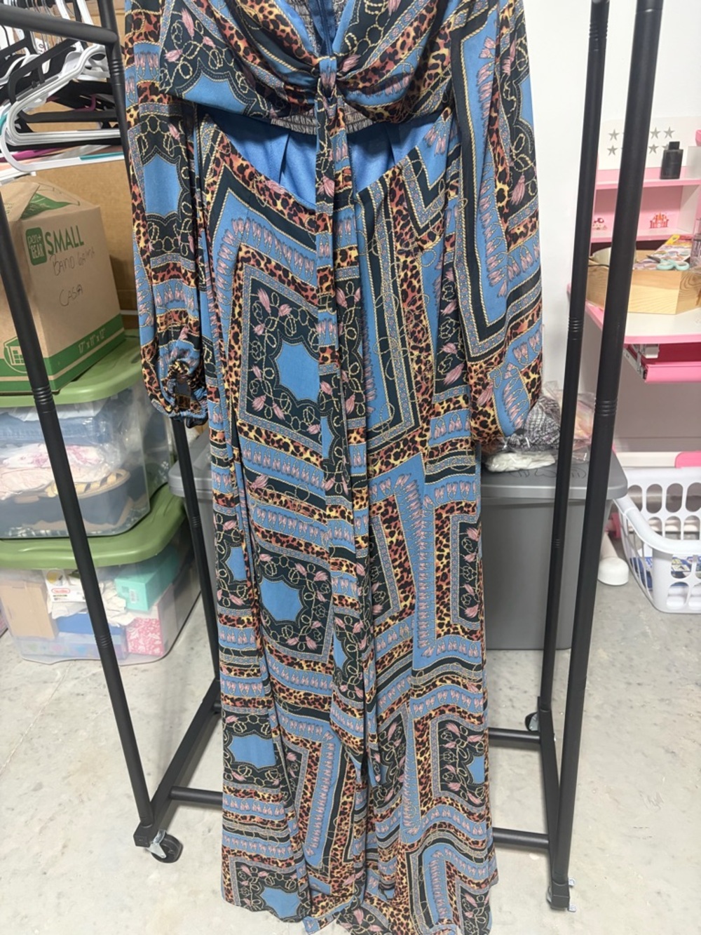 Fashion Nova Blue and Black Patterned Maxi Dress